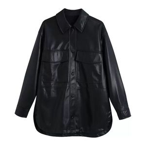 Zara Black Leather-Look Button Down Shirt